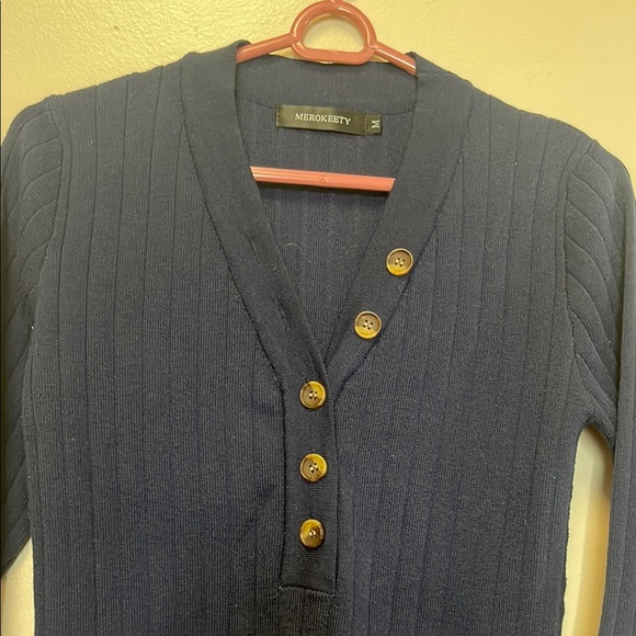 Navy Long Sleeve Sweater with Button Detail - Picture 2 of 5